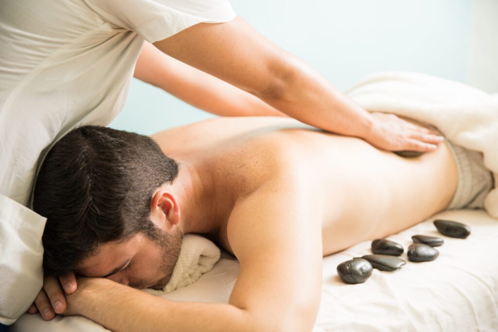 Hot stone massage at a spa Hot stone massage at a spa